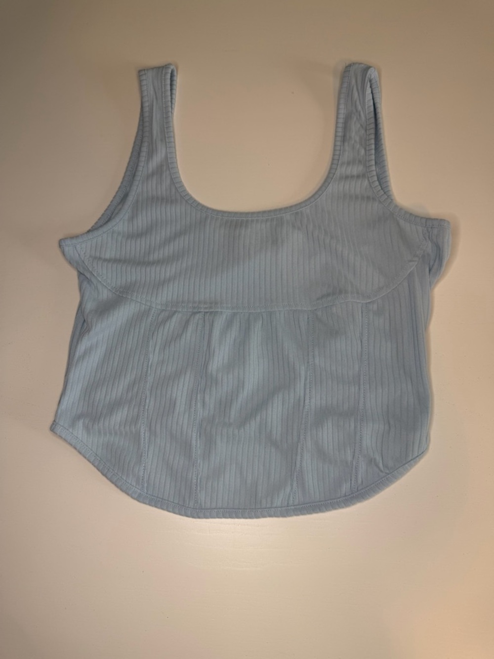 Rampage Light Blue Ribbed Scoop Tank with Peplum Detail